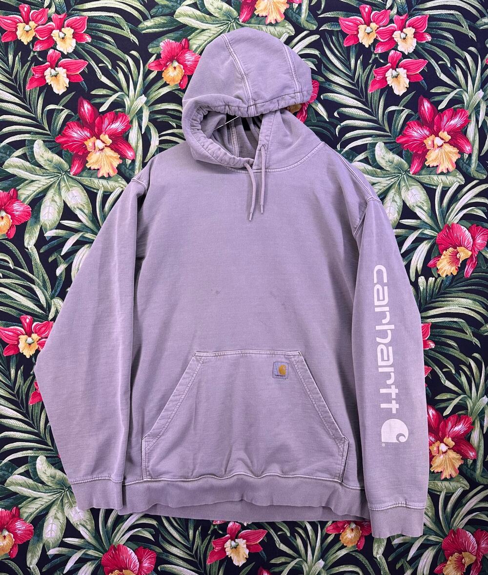 Carhartt Light Gray Hoodie White Print Size XL Relaxed Fit